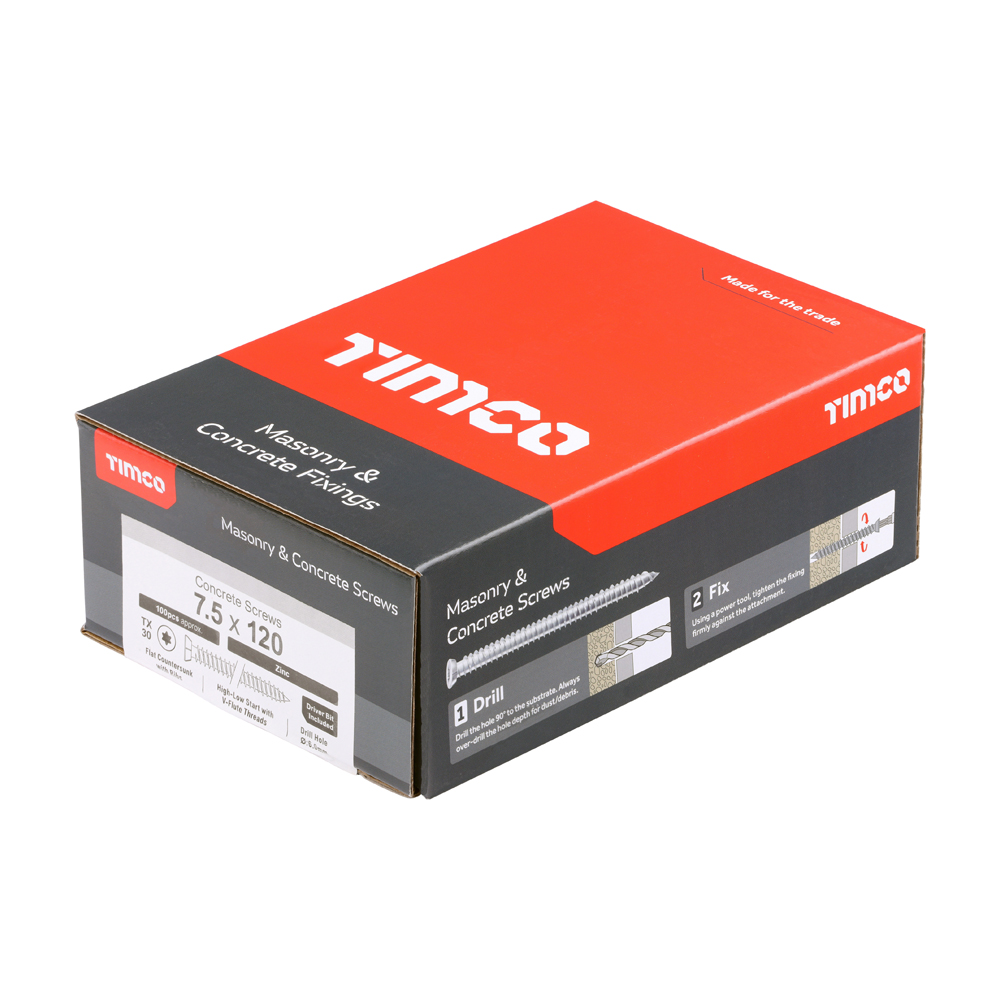 Concrete Screws - TX - Flat Countersunk - Zinc - 7.5 x 120 - Image 2